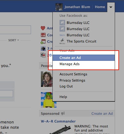 Log into your personal Facebook account.