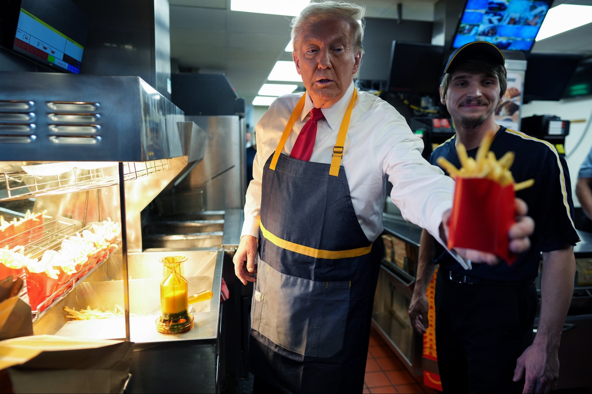 Trump Works the Fry Station at McDonald's in Pennsylvania's in Pennsylvania