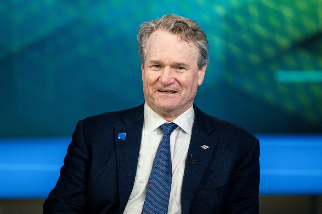 Brian Moynihan, chief executive officer of Bank of America Corp., during a Bloomberg Television interview in London, UK, on Friday, Dec. 5, 2025. The UK needs to ensure its get regulations right, Moynihan said. Photographer: Chris J. Ratcliffe/Bloomberg