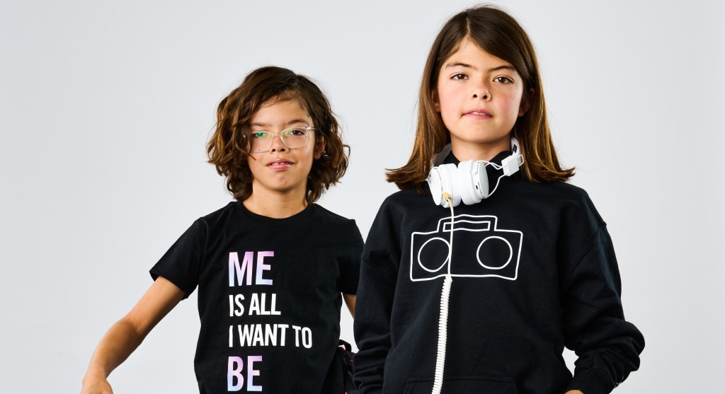 Elizabeth Brunner’s children, Jacob (left) and Chloe (right), in StereoType Kids clothing. Credit: Brendan Mainini