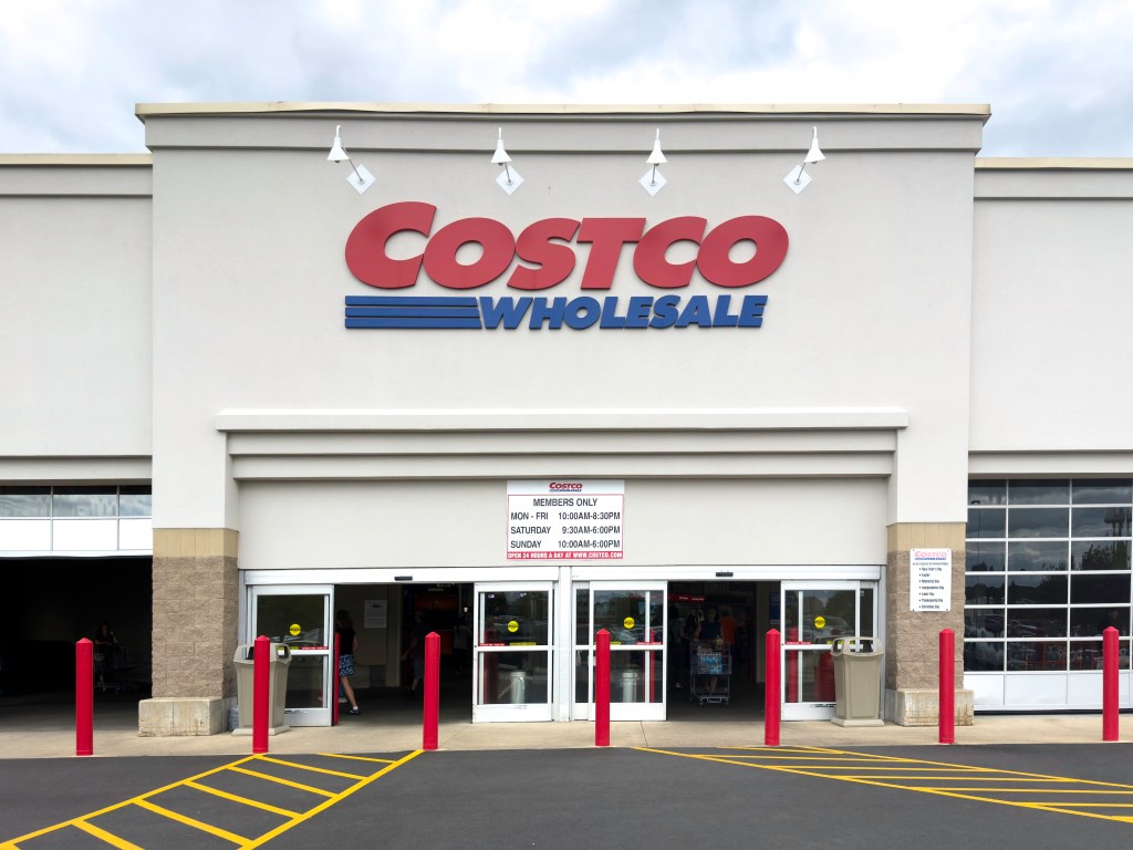 Mt. Prospect, IL, USA - August 9, 2024: Entrance to Costco warehouse club. Costco carries a great variety of merchandise and is a membership only cash and carry retailer.