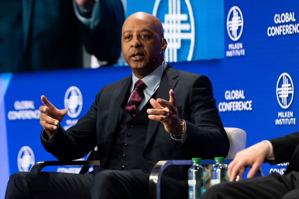 Marvin Ellison, chairman and chief executive officer of Lowe's Cos Inc., participates in a panel discussion during the Milken Institute Global Conference in Beverly Hills, California, U.S., on Monday, May 2, 2022. The event convenes the best minds in the world to tackle its most urgent challenges and to help realize its most exciting opportunities. Photographer: Lauren Justice/Bloomberg