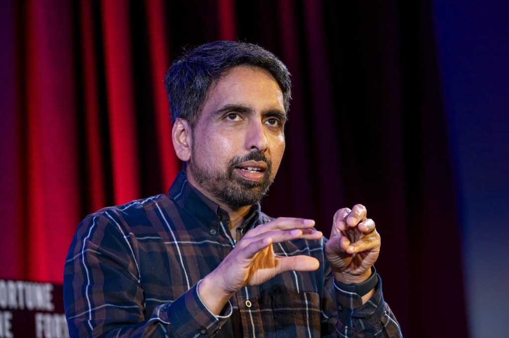 Sal Khan, founder and chief executive officer of Khan Academy, during the Fortune Brainstorm AI conference in San Francisco, California, US, on Monday, Dec. 11, 2023. The conference gathers leaders in machine learning and artificial intelligence to assess the industry and examine new business cases for AI. Photographer: David Paul Morris/Bloomberg