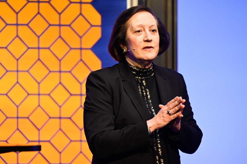Judy Marks, chief executive officer of Otis Worldwide Corp., at the Norges Bank Investment Management annual investment conference in Oslo, Norway, on Tuesday, April 29, 2025. Norges Bank Investment Management is the world's biggest single owner of public equities, with shares in over 8,600 companies globally. Photographer: Naina Helén Jåma/Bloomberg